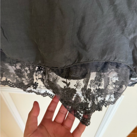 Tempo Paris Lag & Look Charcoal Lace Bottom Romantic Victorian Blouse Top Boho - Picture 5 of 10